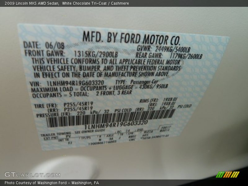 White Chocolate Tri-Coat / Cashmere 2009 Lincoln MKS AWD Sedan