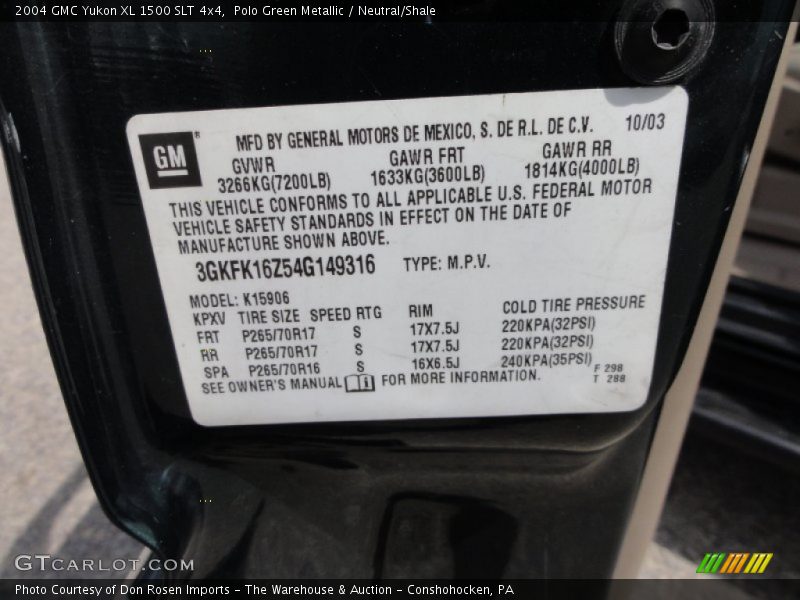 Polo Green Metallic / Neutral/Shale 2004 GMC Yukon XL 1500 SLT 4x4