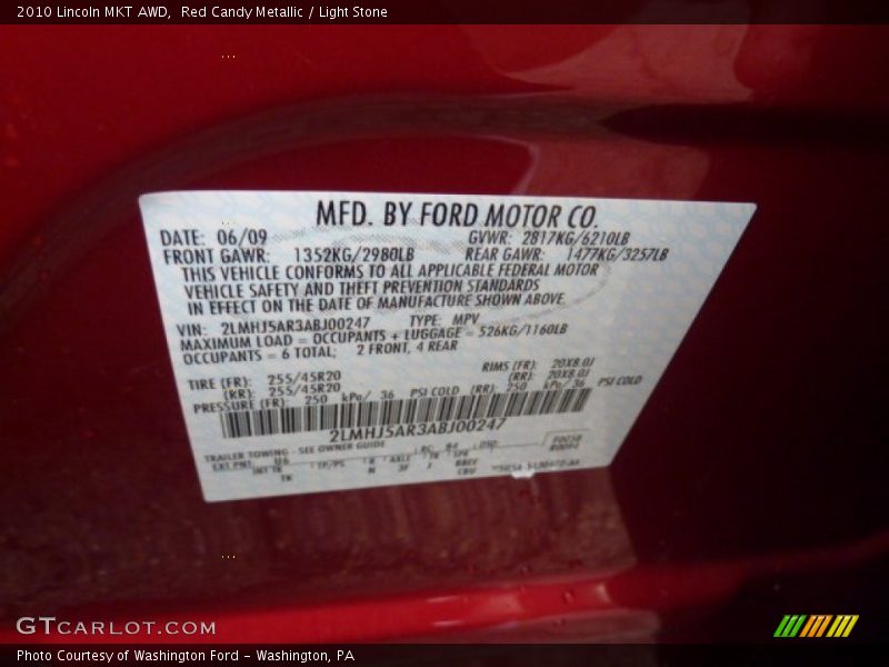 Red Candy Metallic / Light Stone 2010 Lincoln MKT AWD