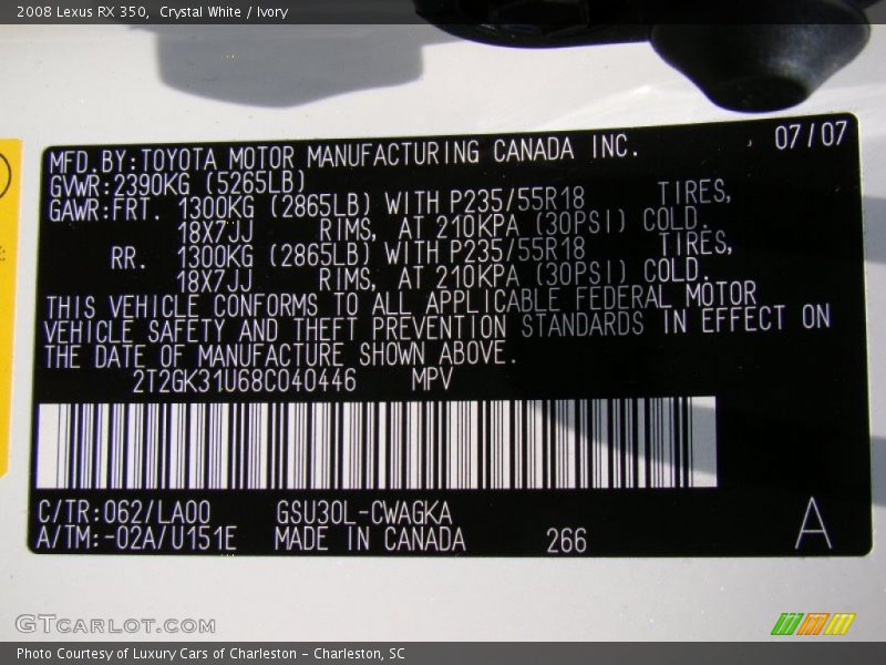 Crystal White / Ivory 2008 Lexus RX 350