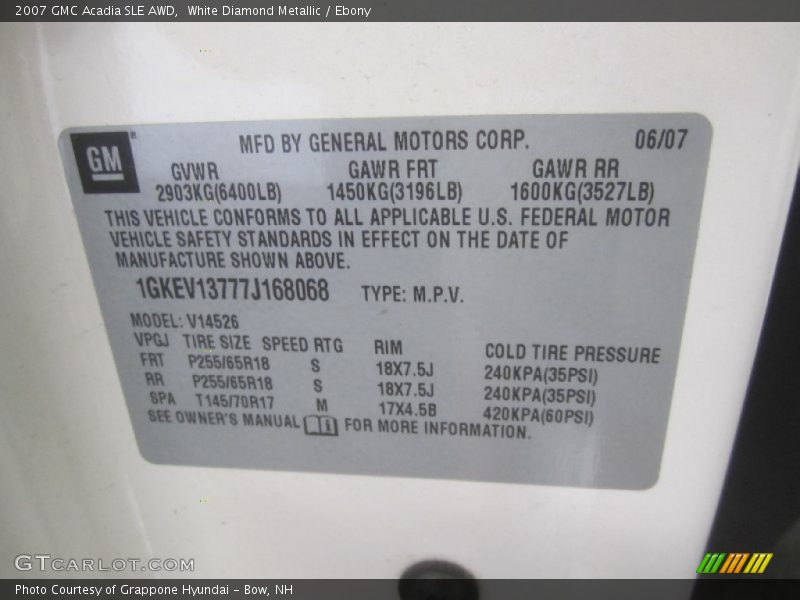 White Diamond Metallic / Ebony 2007 GMC Acadia SLE AWD