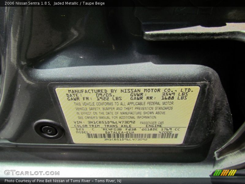 Jaded Metallic / Taupe Beige 2006 Nissan Sentra 1.8 S