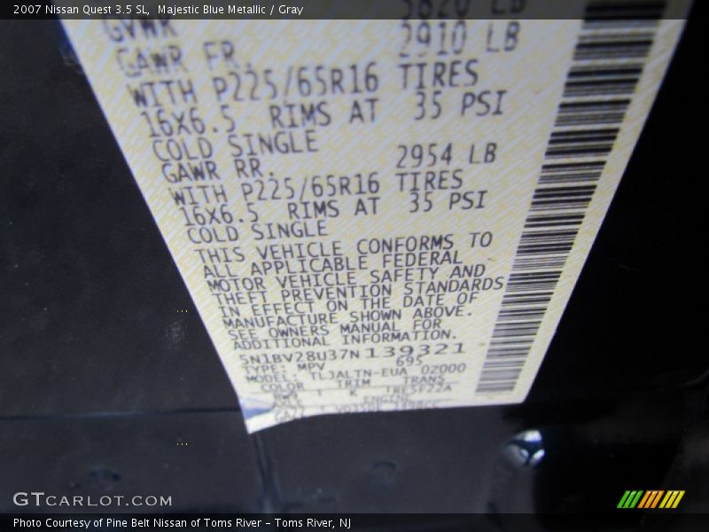 Majestic Blue Metallic / Gray 2007 Nissan Quest 3.5 SL