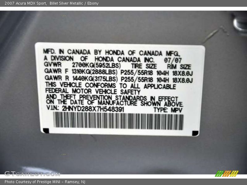 Billet Silver Metallic / Ebony 2007 Acura MDX Sport