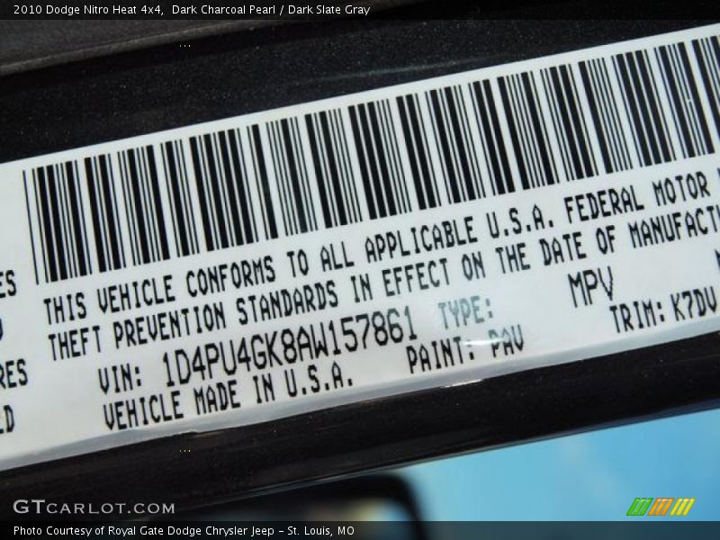 Dark Charcoal Pearl / Dark Slate Gray 2010 Dodge Nitro Heat 4x4