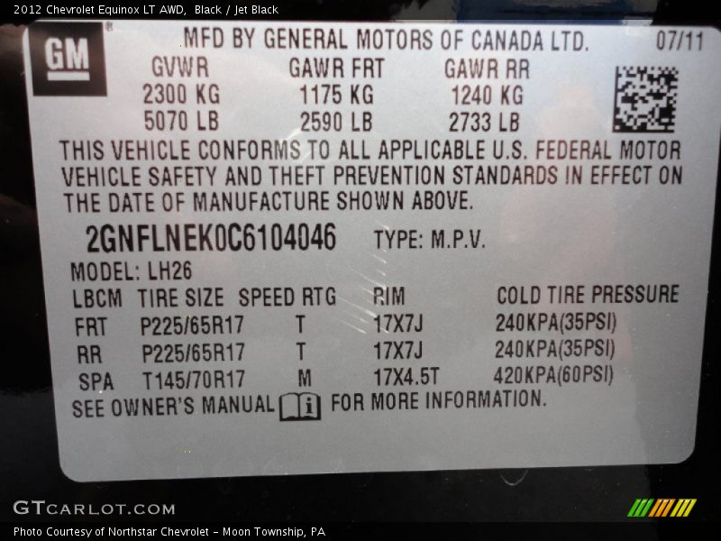 Black / Jet Black 2012 Chevrolet Equinox LT AWD