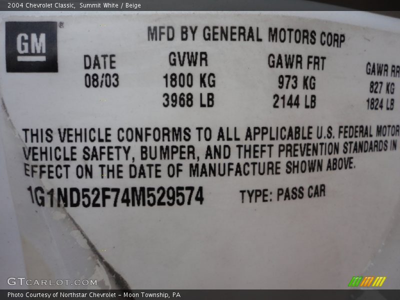 Summit White / Beige 2004 Chevrolet Classic