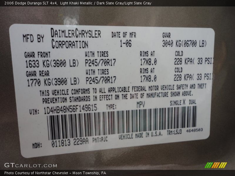 Light Khaki Metallic / Dark Slate Gray/Light Slate Gray 2006 Dodge Durango SLT 4x4