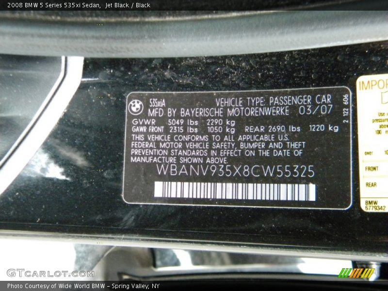 Jet Black / Black 2008 BMW 5 Series 535xi Sedan