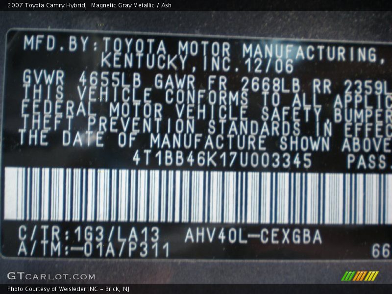 Magnetic Gray Metallic / Ash 2007 Toyota Camry Hybrid