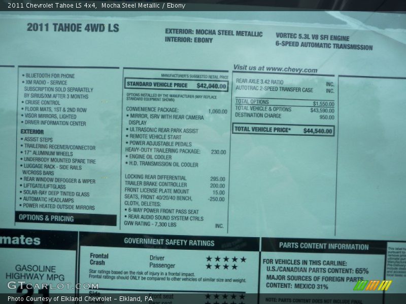  2011 Tahoe LS 4x4 Window Sticker