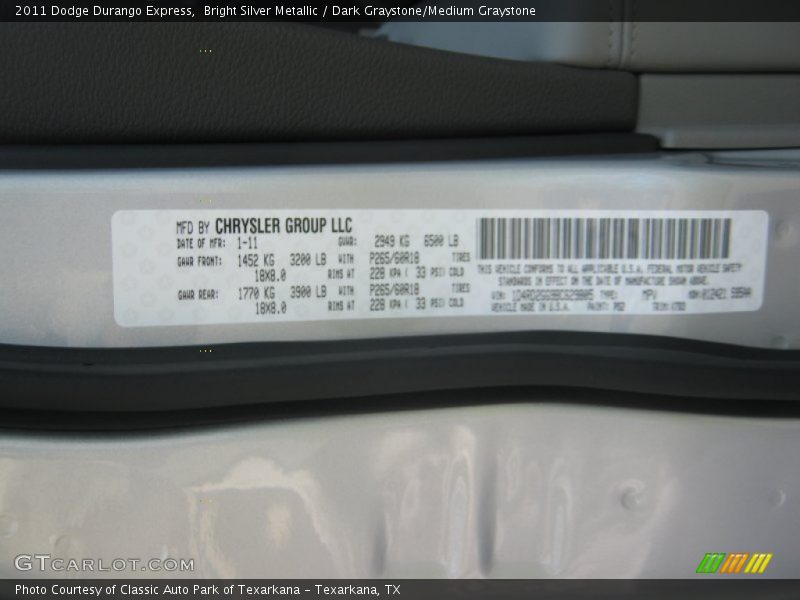Bright Silver Metallic / Dark Graystone/Medium Graystone 2011 Dodge Durango Express