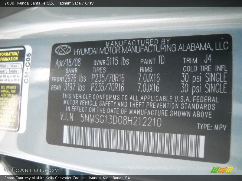 Platinum Sage / Gray 2008 Hyundai Santa Fe GLS