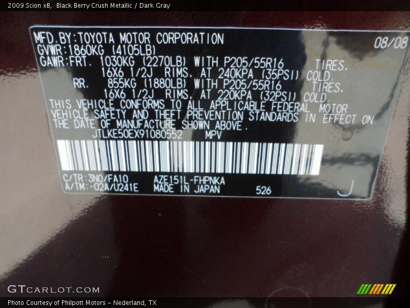 2009 xB  Black Berry Crush Metallic Color Code 3N0