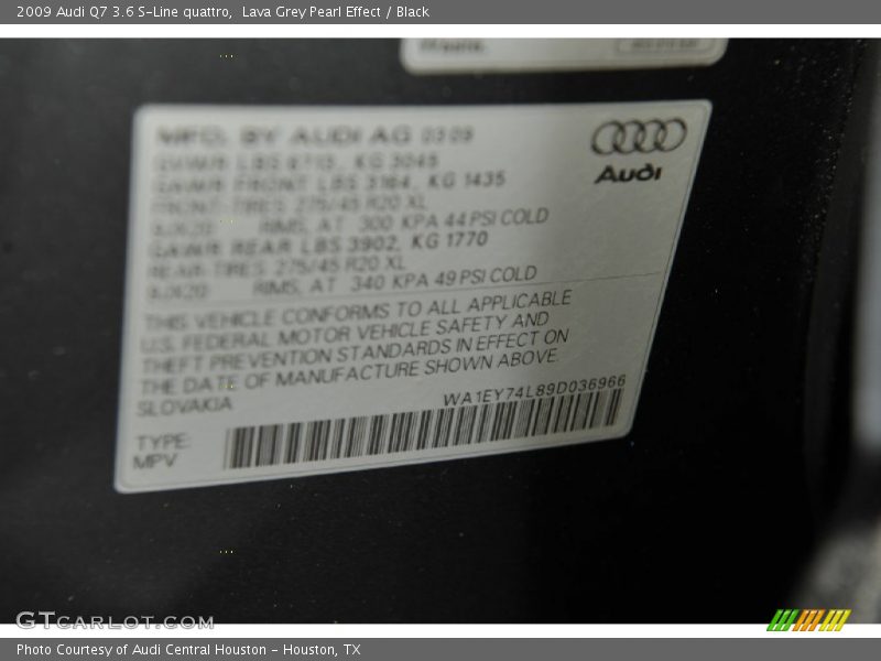 Lava Grey Pearl Effect / Black 2009 Audi Q7 3.6 S-Line quattro