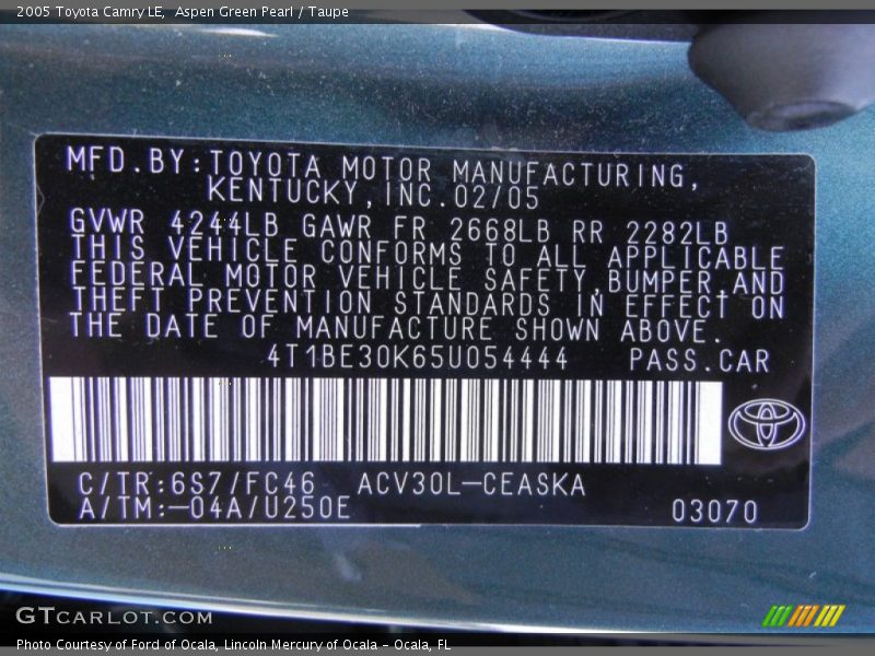 Aspen Green Pearl / Taupe 2005 Toyota Camry LE