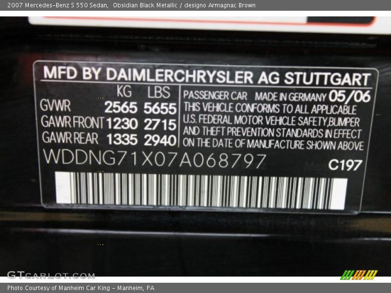 Obsidian Black Metallic / designo Armagnac Brown 2007 Mercedes-Benz S 550 Sedan