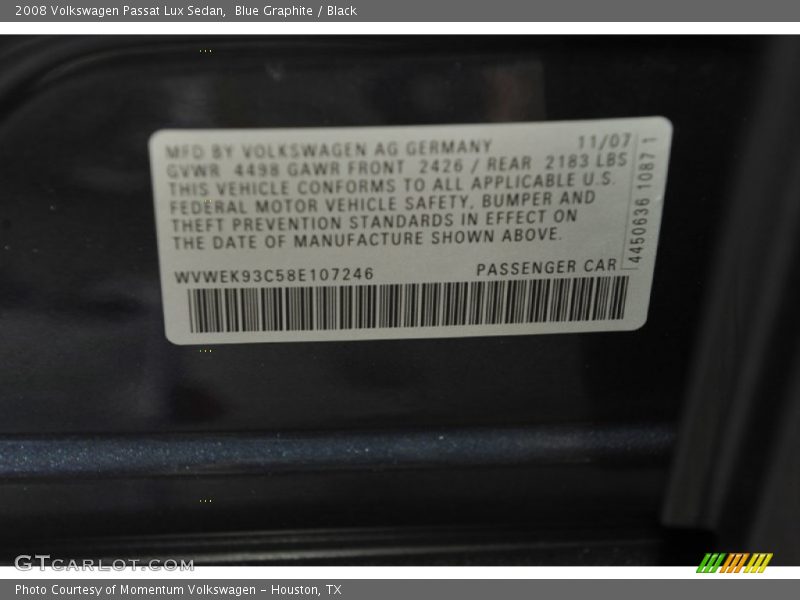 Blue Graphite / Black 2008 Volkswagen Passat Lux Sedan