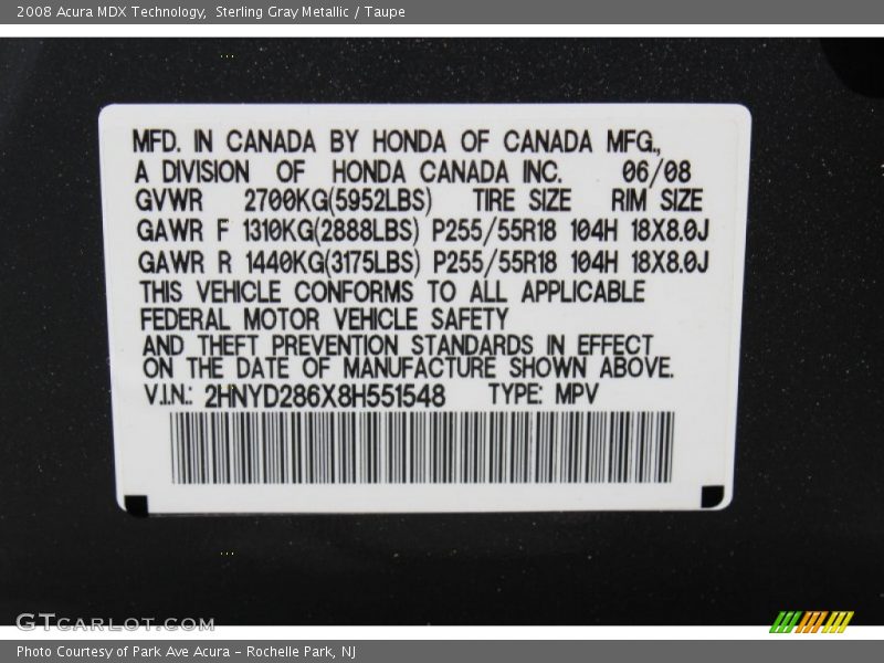Sterling Gray Metallic / Taupe 2008 Acura MDX Technology