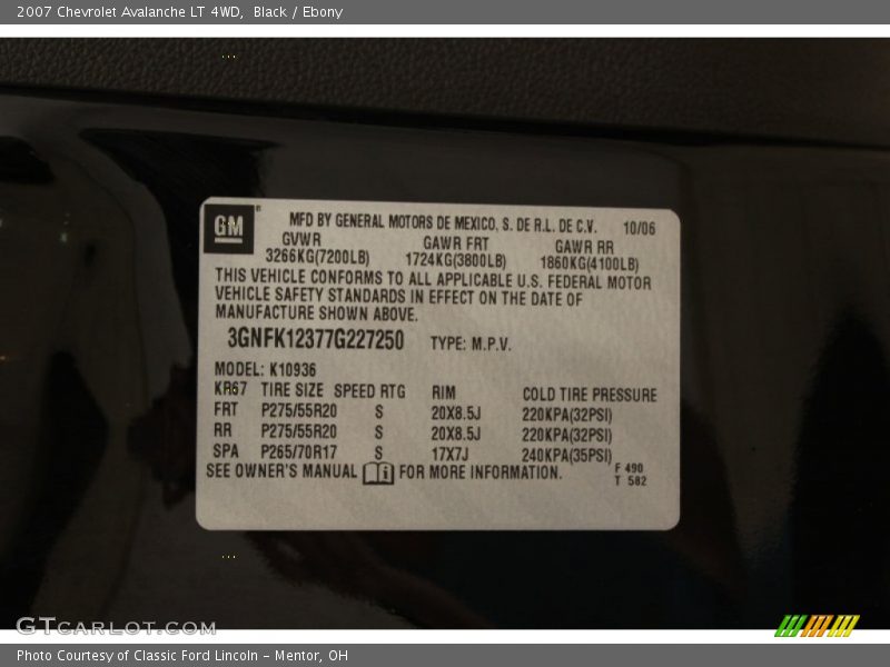Black / Ebony 2007 Chevrolet Avalanche LT 4WD