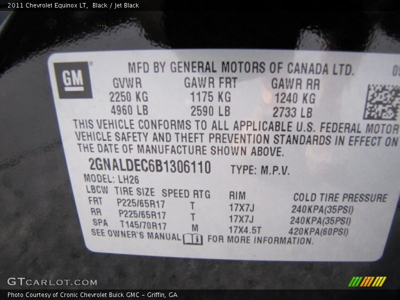 Black / Jet Black 2011 Chevrolet Equinox LT