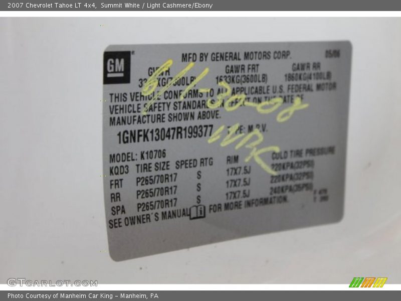 Summit White / Light Cashmere/Ebony 2007 Chevrolet Tahoe LT 4x4