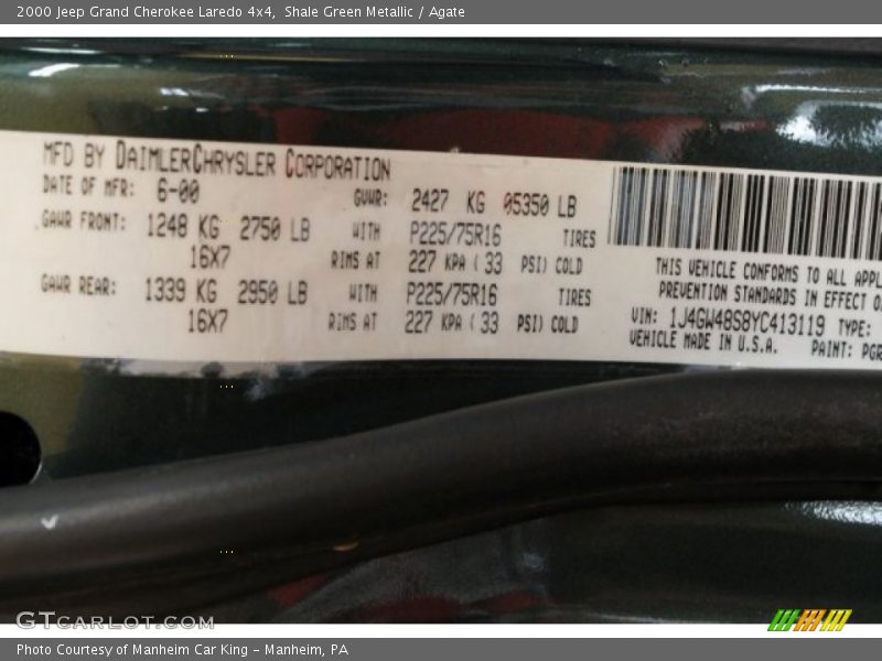 Shale Green Metallic / Agate 2000 Jeep Grand Cherokee Laredo 4x4
