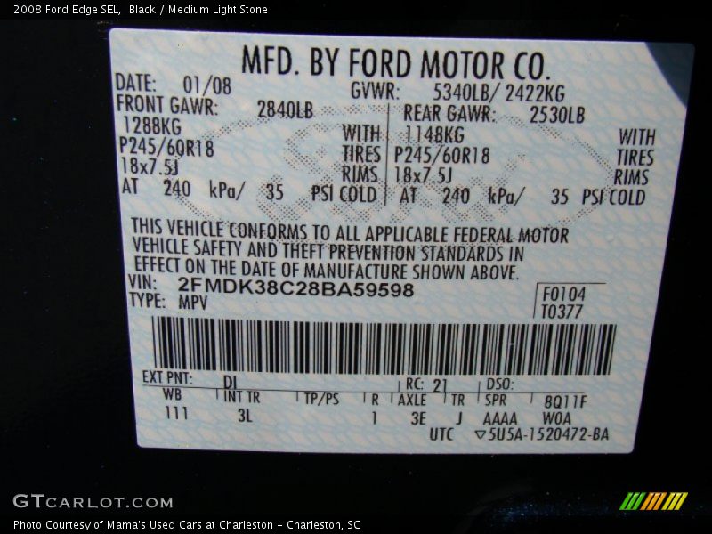Black / Medium Light Stone 2008 Ford Edge SEL