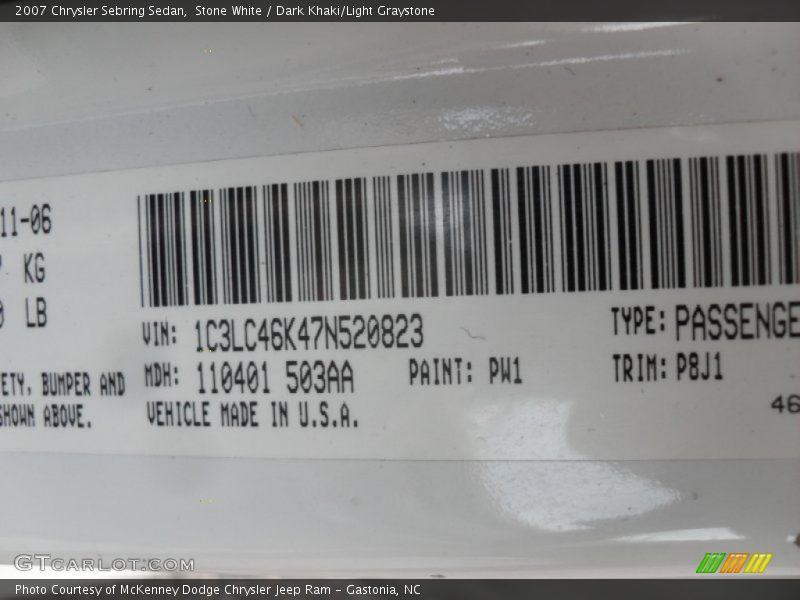 Stone White / Dark Khaki/Light Graystone 2007 Chrysler Sebring Sedan