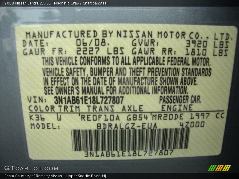 Magnetic Gray / Charcoal/Steel 2008 Nissan Sentra 2.0 SL