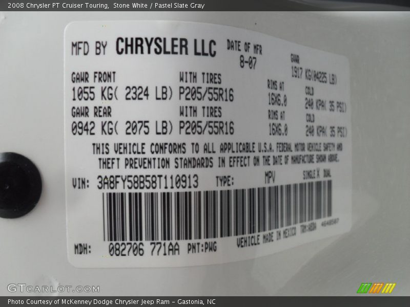 Stone White / Pastel Slate Gray 2008 Chrysler PT Cruiser Touring