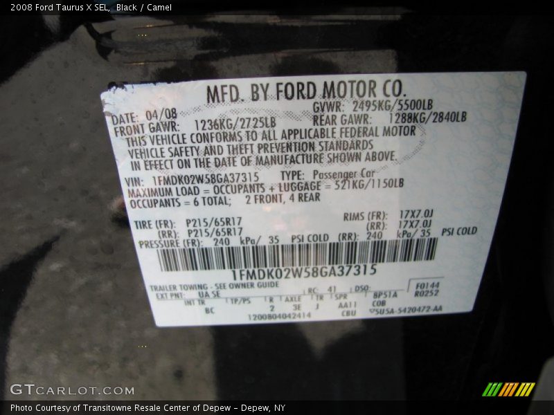 Black / Camel 2008 Ford Taurus X SEL