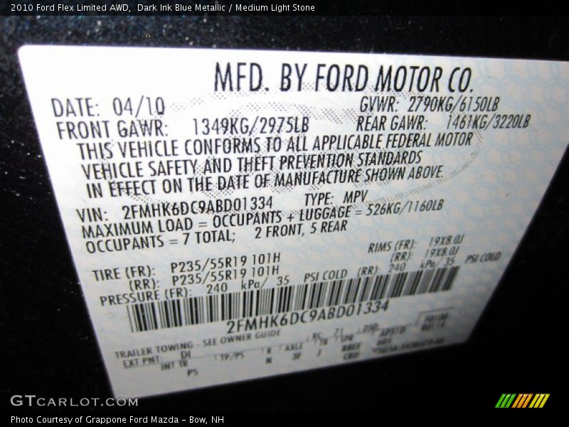 Dark Ink Blue Metallic / Medium Light Stone 2010 Ford Flex Limited AWD