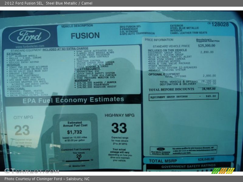 Steel Blue Metallic / Camel 2012 Ford Fusion SEL
