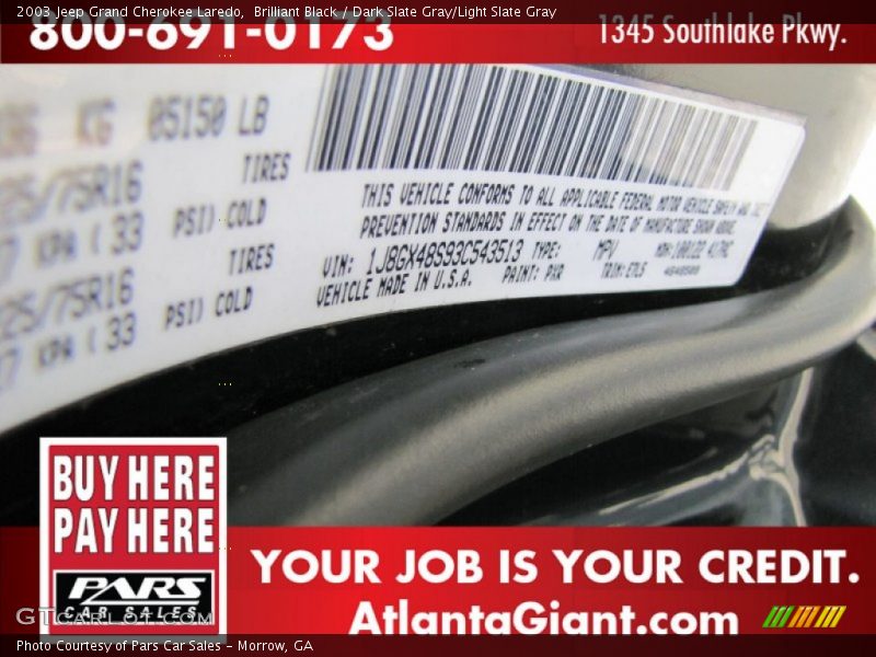 Brilliant Black / Dark Slate Gray/Light Slate Gray 2003 Jeep Grand Cherokee Laredo