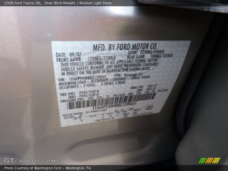 Silver Birch Metallic / Medium Light Stone 2008 Ford Taurus SEL