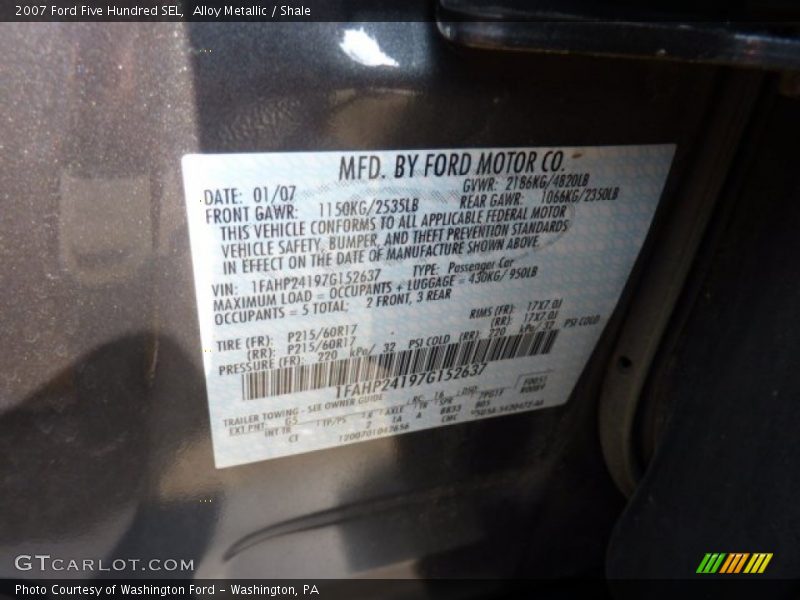 Alloy Metallic / Shale 2007 Ford Five Hundred SEL