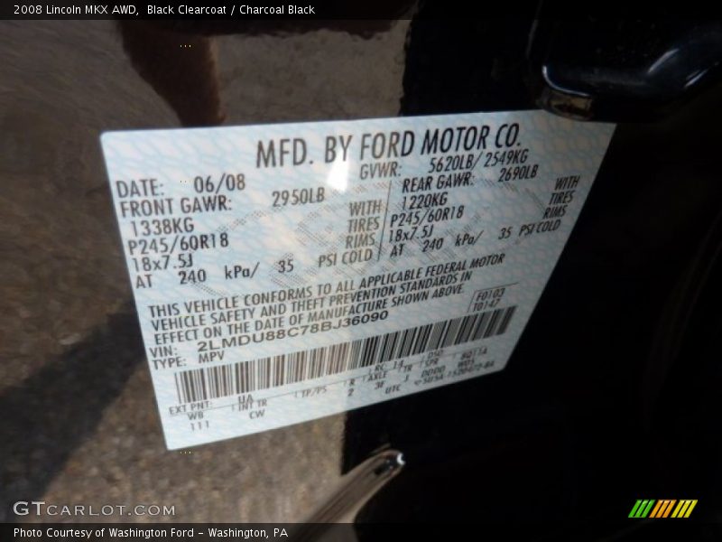 Black Clearcoat / Charcoal Black 2008 Lincoln MKX AWD