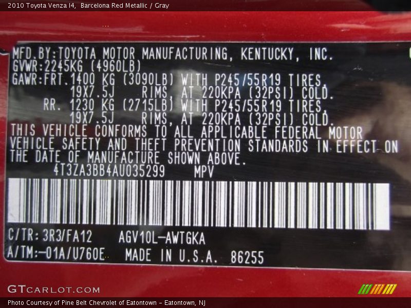 Barcelona Red Metallic / Gray 2010 Toyota Venza I4