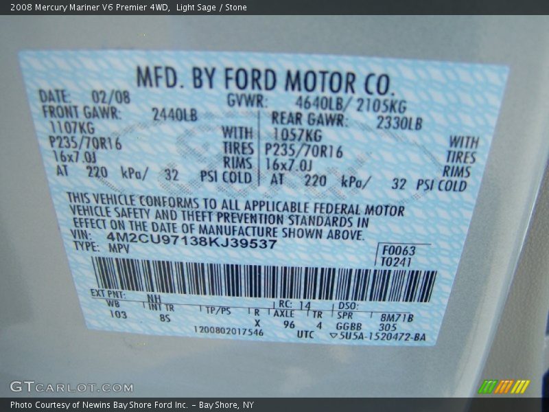Light Sage / Stone 2008 Mercury Mariner V6 Premier 4WD