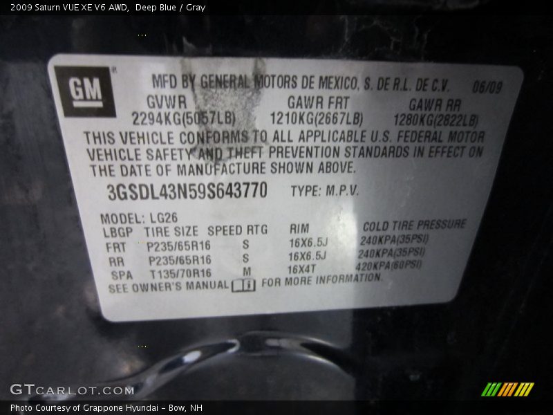 Deep Blue / Gray 2009 Saturn VUE XE V6 AWD