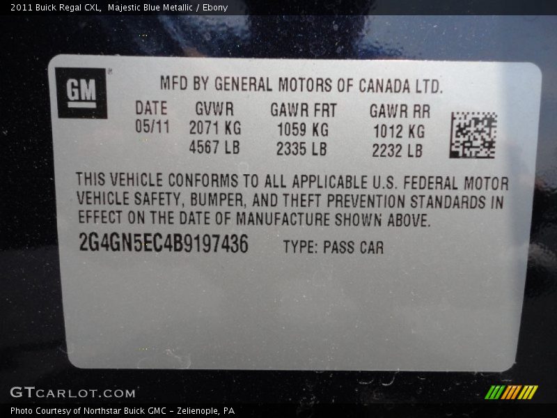 Majestic Blue Metallic / Ebony 2011 Buick Regal CXL