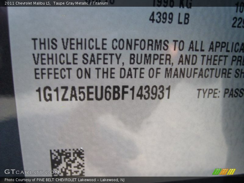 Taupe Gray Metallic / Titanium 2011 Chevrolet Malibu LS