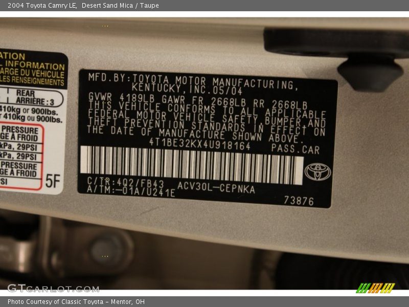 Desert Sand Mica / Taupe 2004 Toyota Camry LE