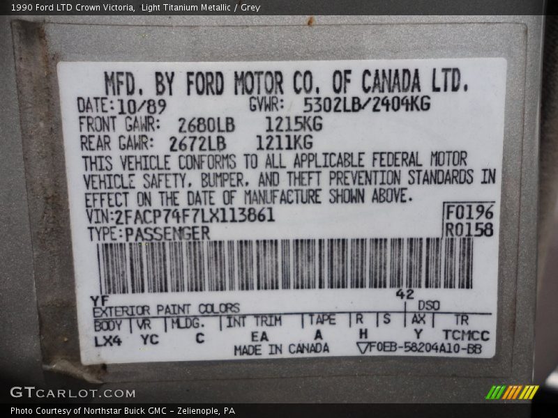 1990 LTD Crown Victoria  Light Titanium Metallic Color Code YF
