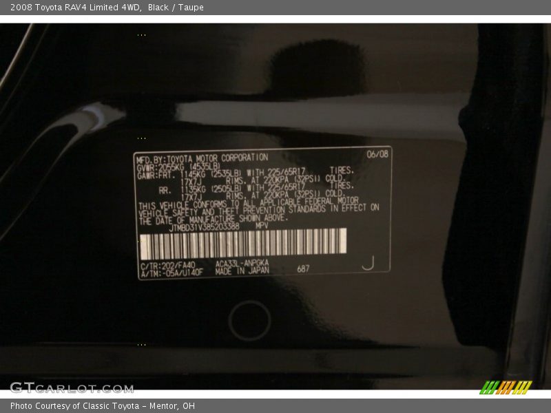 Black / Taupe 2008 Toyota RAV4 Limited 4WD