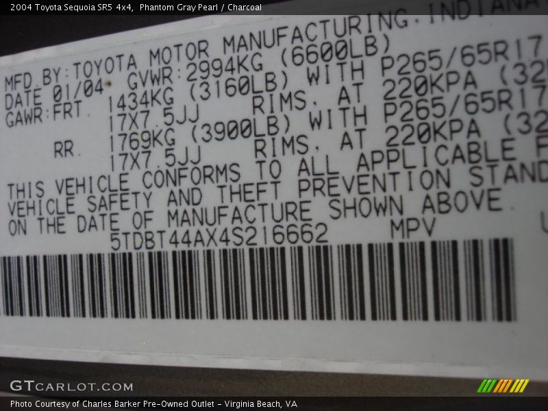 Phantom Gray Pearl / Charcoal 2004 Toyota Sequoia SR5 4x4