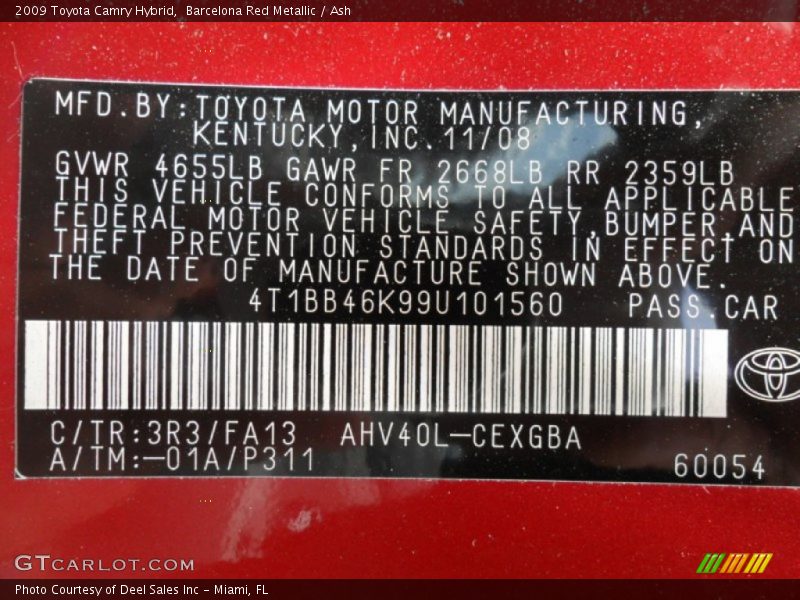 Barcelona Red Metallic / Ash 2009 Toyota Camry Hybrid