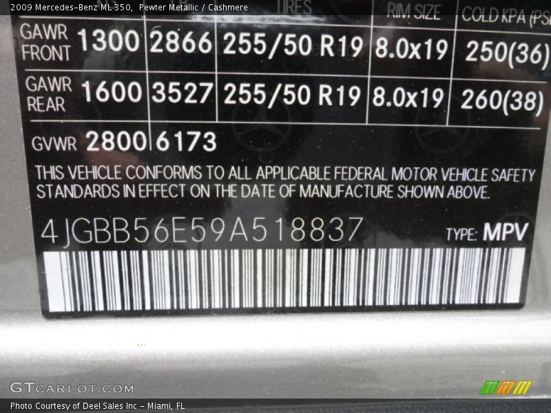 Pewter Metallic / Cashmere 2009 Mercedes-Benz ML 350