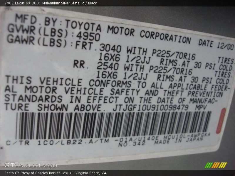 Millennium Silver Metallic / Black 2001 Lexus RX 300